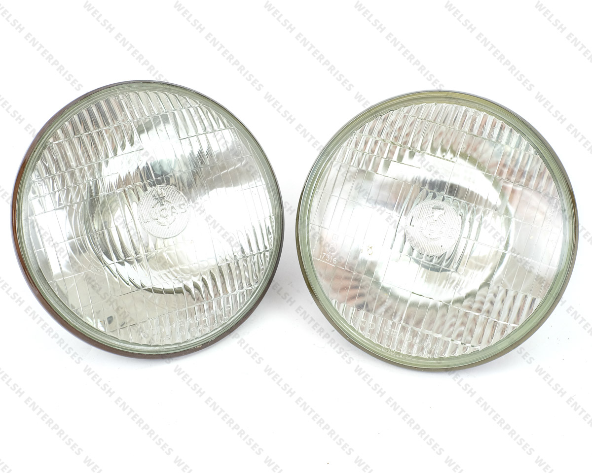 Lucas SFT700 Genuine 7" Headlamp Rounded Lens PAIR