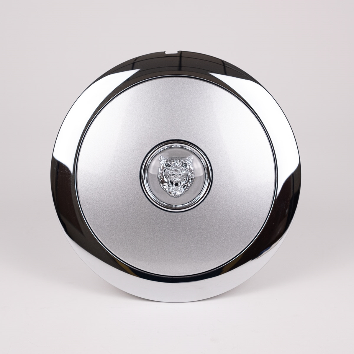 Jaguar Gray and Chrome Hub Cap With Badge