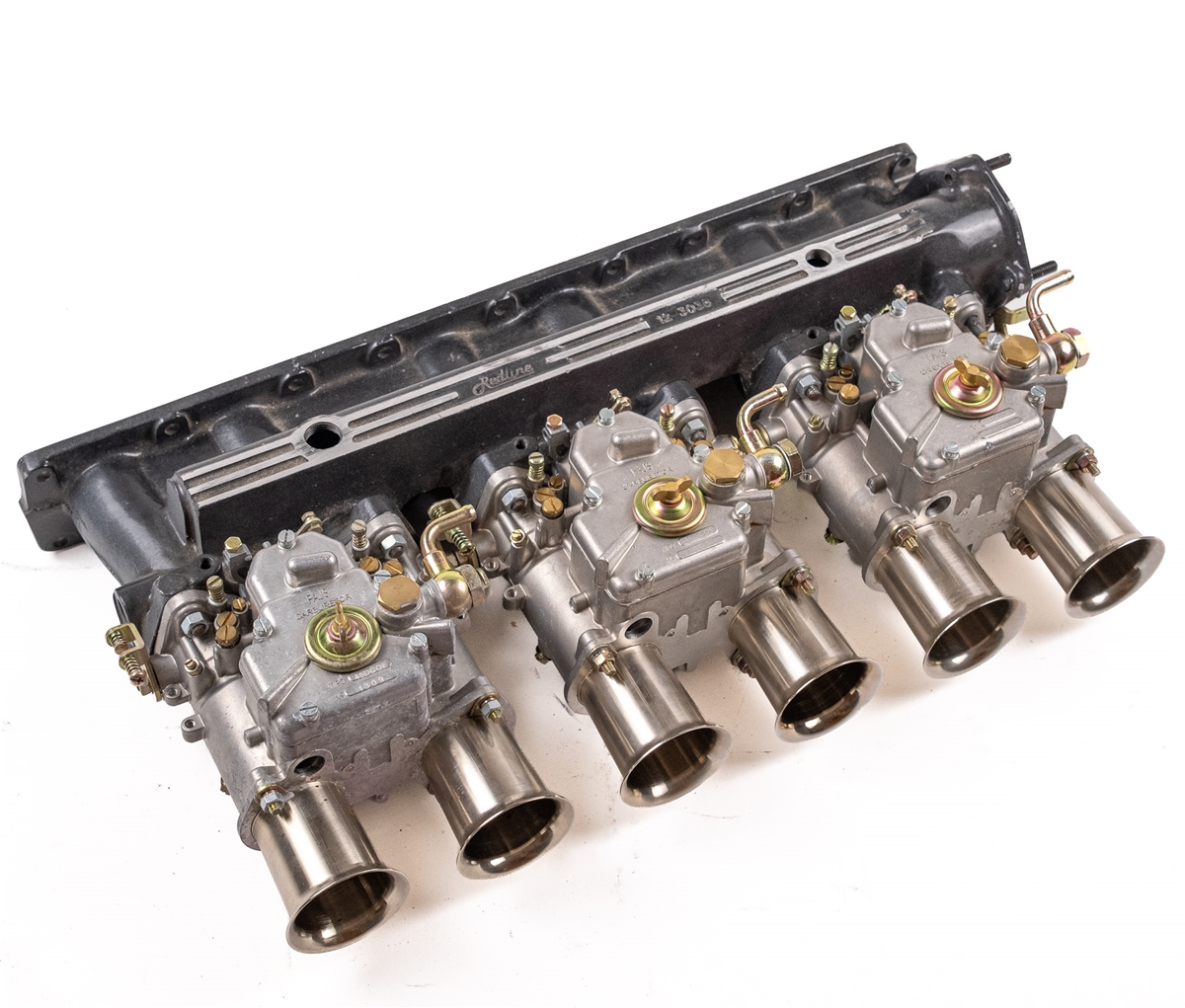 Redline 12-3038 3.8/4.2 Manifold with three FAJS 45DCOE carbs attached