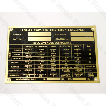 Jaguar Brass Vin Plate - XK120