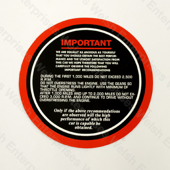 Jaguar Engine Break In Decal