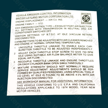 Jaguar  Emissions Decal