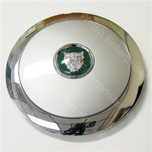 Jaguar Hubcap - Chrome & Gray with Green Badge